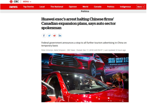 Canadian media: After the Meng Wanzhou incident, the Canadian auto industry is worried about losing 